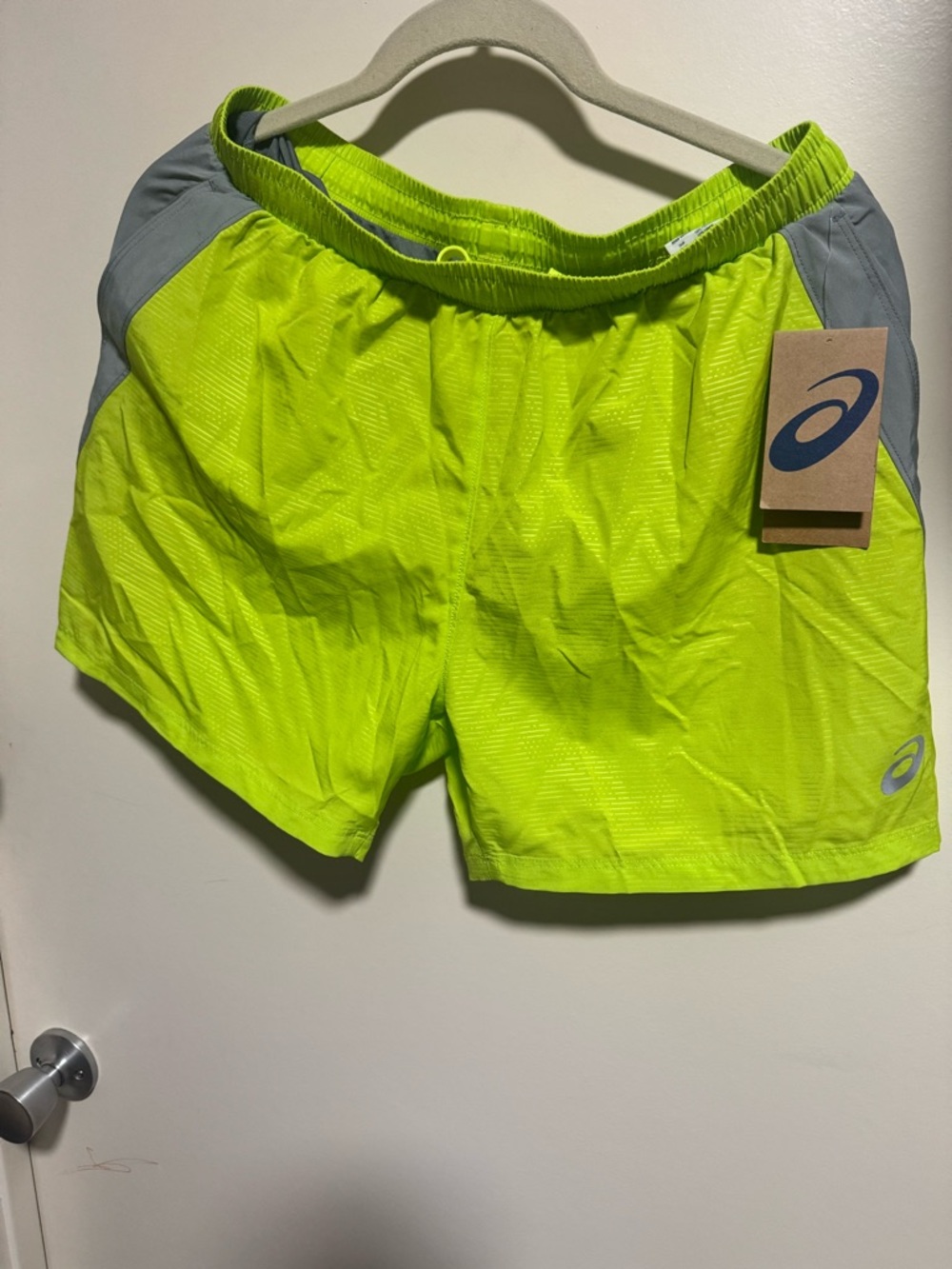 Asics Mens 5” PR Lyte Running Gym Active Shorts Neon Green size Medium NWT$32 - Picture 5 of 9